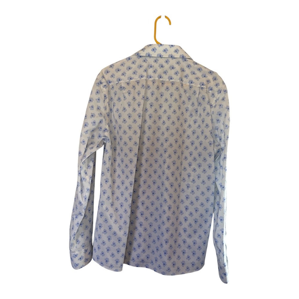 Tommy Hilfiger Mens TH Flex Slim Fit Supima Cotton Blue Floral Dress Shirt 16 L - Picture 3 of 10